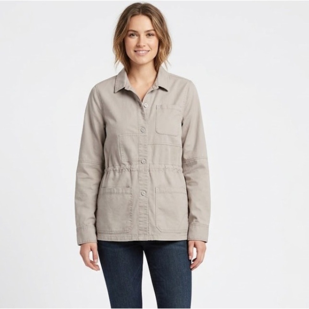 Calvin Klein Women's Large Gray Cargo Cotton Light Chore Utility Button Jacket‎